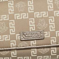 مملوكة مسبقًا محفظة كونتيننتال فيرساتشي جلد وكانفاس ميدوسا بني/بيح