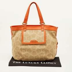 Pre Owned Versace Medusa Beige Canvas and Leather Tote