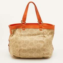 Pre Owned Versace Medusa Beige Canvas and Leather Tote