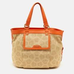 Pre Owned Versace Medusa Beige Canvas and Leather Tote