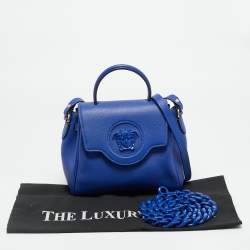 Pre Owned Versace La Medusa Blue Leather Top Handle Bag
