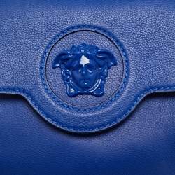 Pre Owned Versace La Medusa Blue Leather Top Handle Bag