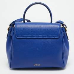 Pre Owned Versace La Medusa Blue Leather Top Handle Bag