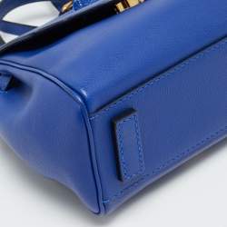 Pre Owned Versace La Medusa Blue Leather Top Handle Bag