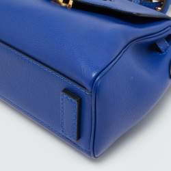 Pre Owned Versace La Medusa Blue Leather Top Handle Bag