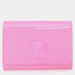 Pre Owned Versace Hot Pink Patent Leather Medusa Clutch with Chain