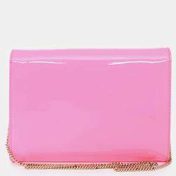 Pre Owned Versace Hot Pink Patent Leather Medusa Clutch with Chain