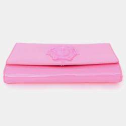 Pre Owned Versace Hot Pink Patent Leather Medusa Clutch with Chain