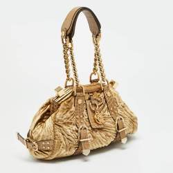 Pre Owned Versace Madonna Gold Croc Embossed Leather and Velvet Satchel