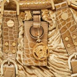 Pre Owned Versace Madonna Gold Croc Embossed Leather and Velvet Satchel