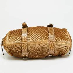 Pre Owned Versace Madonna Gold Croc Embossed Leather and Velvet Satchel