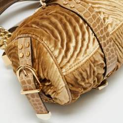 Pre Owned Versace Madonna Gold Croc Embossed Leather and Velvet Satchel