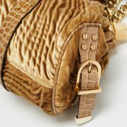 Pre Owned Versace Madonna Gold Croc Embossed Leather and Velvet Satchel