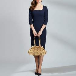 Pre Owned Versace Madonna Gold Croc Embossed Leather and Velvet Satchel