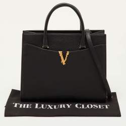 Pre Owned Versace Virtus Black Pebbled Leather Tote