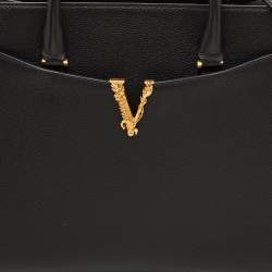 Pre Owned Versace Virtus Black Pebbled Leather Tote