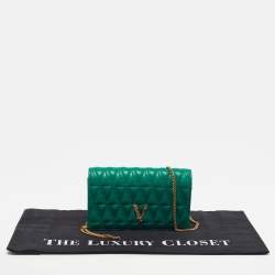 Pre Owned حقيبة سلسلة فيرساتشي فيرتوس جلد مبطن أخضر