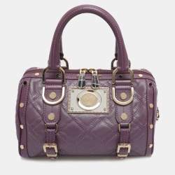 Pre Owned Versace Snap Out Of It Small Purple Leather Studded Satchel