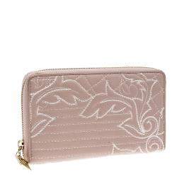 Versace Blush Pink Quilted Leather Vanitas Zip Around Wallet