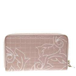 Versace Blush Pink Quilted Leather Vanitas Zip Around Wallet