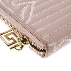 Versace Blush Pink Quilted Leather Vanitas Zip Around Wallet