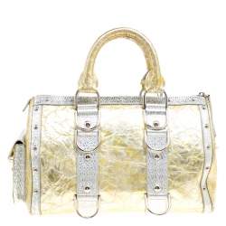 Versace Gold/Silver Ceramic Effect Leather Snap Out Of It Satchel