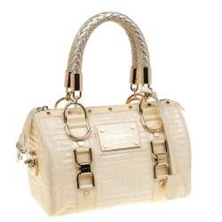 Versace Off White Quilted patent Leather Small Snap Out Of It Satchel