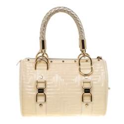 Versace Off White Quilted patent Leather Small Snap Out Of It Satchel