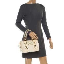 Versace Off White Quilted patent Leather Small Snap Out Of It Satchel
