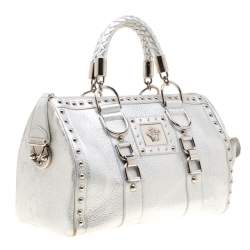 Versace Metallic Silver Leather Madonna Satchel