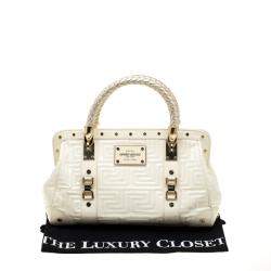 Pre Owned Versace Cream Quilted Patent Leather Snap Out Of It Satchel