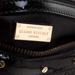 Versace Black Woven Patent Leather Snap Out Of It Satchel