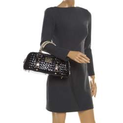 Versace Black Woven Patent Leather Snap Out Of It Satchel