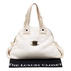 Pre Owned Versace Bag Off White Leather Dome Satchel
