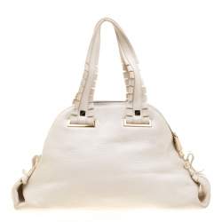 Pre Owned Versace Bag Off White Leather Dome Satchel