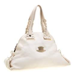 Pre Owned Versace Bag Off White Leather Dome Satchel