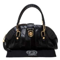 Pre Owned حقيبة فرساتشي شراشيب سويدي وشعر عجل وجلد ثعبان وجلد تمساح سوداء