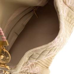Versace Beige/Pink Quilted Barocco Leather Top Handle Bag