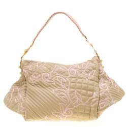 Versace Beige/Pink Quilted Barocco Leather Top Handle Bag