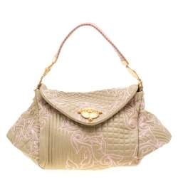 Versace Beige/Pink Quilted Barocco Leather Top Handle Bag