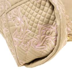 Versace Beige/Pink Quilted Barocco Leather Top Handle Bag