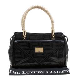 Pre Owned Versace Black/Gold Quilted Patent Leather Satchel