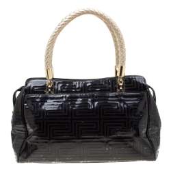 Pre Owned Versace Black/Gold Quilted Patent Leather Satchel