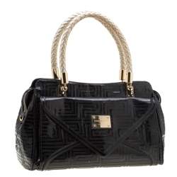 Pre Owned Versace Black/Gold Quilted Patent Leather Satchel
