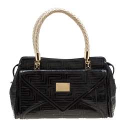 Pre Owned Versace Black/Gold Quilted Patent Leather Satchel