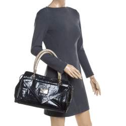 Pre Owned Versace Black/Gold Quilted Patent Leather Satchel