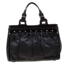 Pre Owned Versace Black Stud Leather Tote