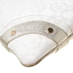 Pre Owned Versace White/Silver Signature Fabric and Leather Hobo