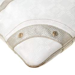 Pre Owned Versace White/Silver Signature Fabric and Leather Hobo