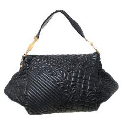 Versace Black Quilted Barocco Leather Top Handle Bag